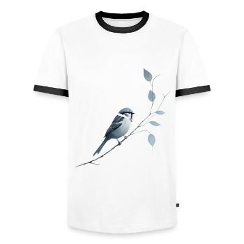 Sparrow on branch - Men's Ringer Shirt - white/black - Front - AI Model Female 172 light (172cm) & AI Model Male 178 dark (178cm)