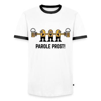 Parole Prost! (Bier / Biertrinker / 3C) - Männer Kontrast-T-Shirt - Weiß/Schwarz - Vorne - AI Model Female 172 light (172cm) & AI Model Male 178 dark (178cm)