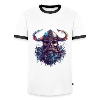 Wikinger Totenkopf - Männer Kontrast-T-Shirt - Weiß/Schwarz - Vorne - AI Model Female 172 light (172cm) & AI Model Male 178 dark (178cm)