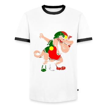 Fußballfan Tyrannosaurus T Rex Fußball Portugal - Männer Kontrast-T-Shirt - Weiß/Schwarz - Vorne - AI Model Female 172 light (172cm) & AI Model Male 178 dark (178cm)