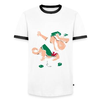 Fußballfan Tyrannosaurus T Rex Fußball Wales - Männer Kontrast-T-Shirt - Weiß/Schwarz - Vorne - AI Model Female 172 light (172cm) & AI Model Male 178 dark (178cm)