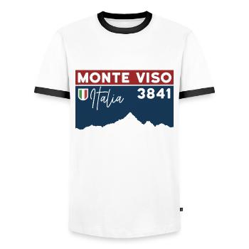 Monte Viso Randonnée Monviso Ascension Arête Est - T-shirt contrasté Homme - blanc/noir - Devant - AI Model Female 172 light (172cm) & AI Model Male 178 dark (178cm)