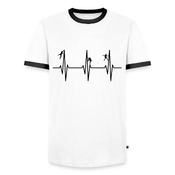 Climbing ECG pulse heartbeat - Men's Ringer Shirt - white/black - Front - AI Model Female 172 light (172cm) & AI Model Male 178 dark (178cm)