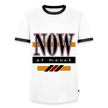 Now or never - Männer Kontrast-T-Shirt - Weiß/Schwarz - Vorne - AI Model Female 172 light (172cm) & AI Model Male 178 dark (178cm)