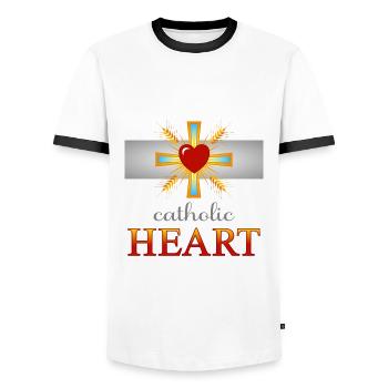 Catholic Heart - Men's Ringer Shirt - white/black - Front - AI Model Female 172 light (172cm) & AI Model Male 178 dark (178cm)