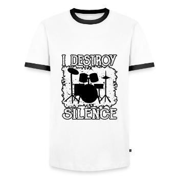 Schlagzeuger zerstört Stille - Männer Kontrast-T-Shirt - Weiß/Schwarz - Vorne - AI Model Female 172 light (172cm) & AI Model Male 178 dark (178cm)