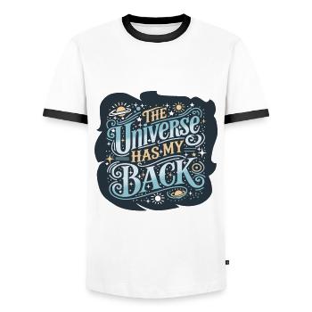 Das Universum - Männer Kontrast-T-Shirt - Weiß/Schwarz - Vorne - AI Model Female 172 light (172cm) & AI Model Male 178 dark (178cm)