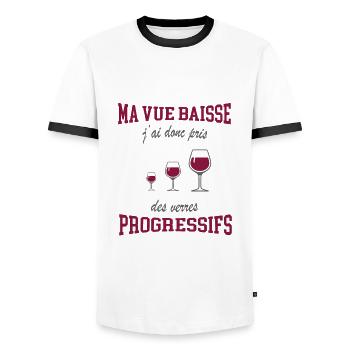 Ma vue baisse j'ai pris des verres progressifs - T-shirt contrasté Homme - blanc/noir - Devant - AI Model Female 172 light (172cm) & AI Model Male 178 dark (178cm)