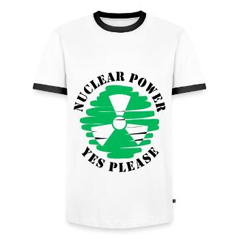 Nuclear Power, Yes Please, Nuclear Energy - Men's Ringer Shirt - white/black - Front - AI Model Female 172 light (172cm) & AI Model Male 178 dark (178cm)