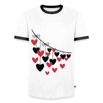 Herzgirlande Viele Herzen - Männer Kontrast-T-Shirt - Weiß/Schwarz - Vorne - AI Model Female 172 light (172cm) & AI Model Male 178 dark (178cm)