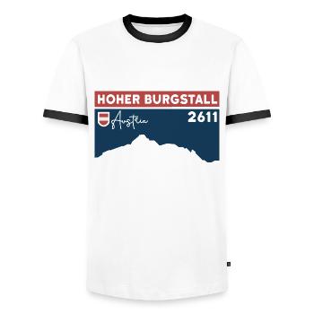 Hoher Burgstall tour de montagne via ferrata Stubaital - T-shirt contrasté Homme - blanc/noir - Devant - AI Model Female 172 light (172cm) & AI Model Male 178 dark (178cm)
