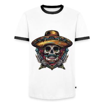 Mexican Skull Sombrero - Men's Ringer Shirt - white/black - Front - AI Model Female 172 light (172cm) & AI Model Male 178 dark (178cm)