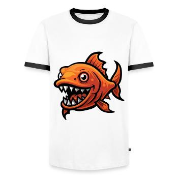Piranha Fische Comic - Männer Kontrast-T-Shirt - Weiß/Schwarz - Vorne - AI Model Female 172 light (172cm) & AI Model Male 178 dark (178cm)