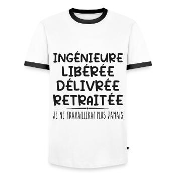 Ingénieure célèbre sa retraite avec humour cadeau - T-shirt contrasté Homme - blanc/noir - Devant - AI Model Female 172 light (172cm) & AI Model Male 178 dark (178cm)