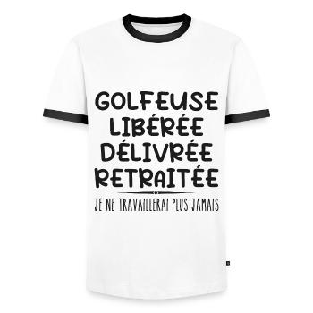 Golfer feiert Ruhestand mit Humor Geschenk - Männer Kontrast-T-Shirt - Weiß/Schwarz - Vorne - AI Model Female 172 light (172cm) & AI Model Male 178 dark (178cm)