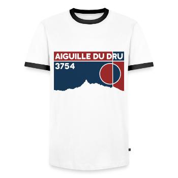 Aiguille du Dru Mont Blanc Massif Hiking Trekking - Men's Ringer Shirt - white/black - Front - AI Model Female 172 light (172cm) & AI Model Male 178 dark (178cm)