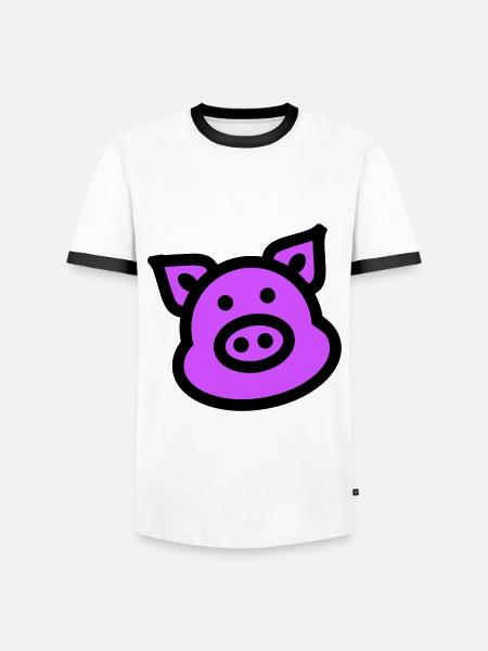 Pig Animal Pink - Men's Ringer Shirt - white/black