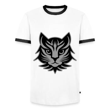 Cat Portrait Head - Men's Ringer Shirt - white/black - Front - AI Model Female 172 light (172cm) & AI Model Male 178 dark (178cm)