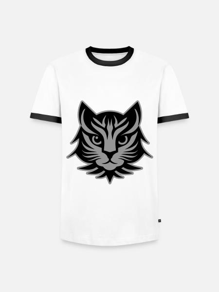 Cat Portrait Head - Men's Ringer Shirt - white/black