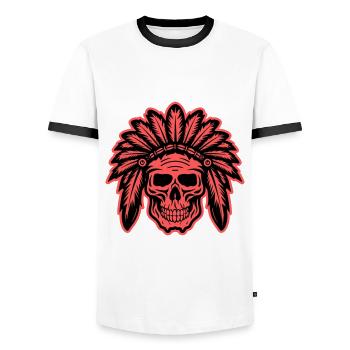 Apache Indian Chief Skull - Men's Ringer Shirt - white/black - Front - AI Model Female 172 light (172cm) & AI Model Male 178 dark (178cm)