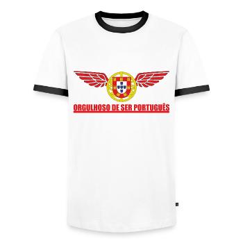 Orgulhoso de ser Português Couleur - T-shirt contrasté Homme - blanc/noir - Devant - AI Model Female 172 light (172cm) & AI Model Male 178 dark (178cm)