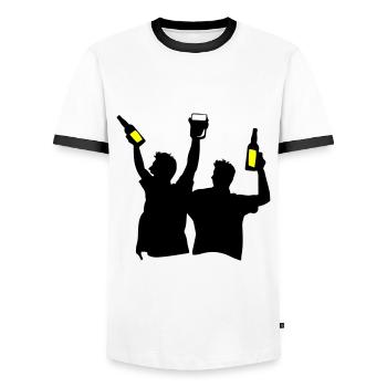 Enterrement de vie de garçon Célébrant l’enterrement de vie de garçon - T-shirt contrasté Homme - blanc/noir - Devant - AI Model Female 172 light (172cm) & AI Model Male 178 dark (178cm)