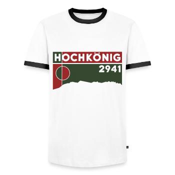 Hochkönig Höhe, randonnée, randonnée, via ferrata - T-shirt contrasté Homme - blanc/noir - Devant - AI Model Female 172 light (172cm) & AI Model Male 178 dark (178cm)