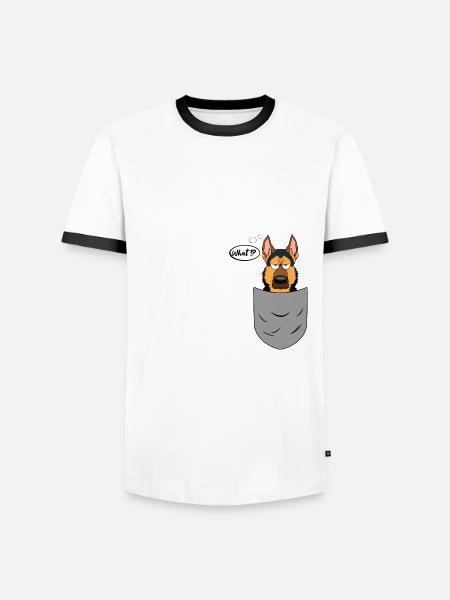 Schäferhund in Brusttasche, lustig - Männer Kontrast-T-Shirt - Weiß/Schwarz