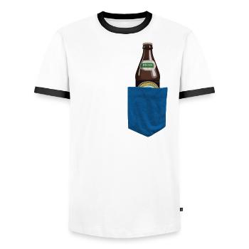 BAYERISCHES BIER T-SHIRT ECHT BAYRISCHES BIER - Männer Kontrast-T-Shirt - Weiß/Schwarz - Vorne - AI Model Female 172 light (172cm) & AI Model Male 178 dark (178cm)