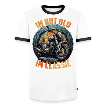Im not Old Im classic vintage Chopper Motorcycle - Men's Ringer Shirt - white/black - Front - AI Model Female 172 light (172cm) & AI Model Male 178 dark (178cm)