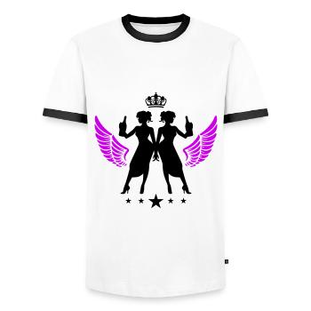 Drunk Silhouette Celebrating Party Girl - Men's Ringer Shirt - white/black - Front - AI Model Female 172 light (172cm) & AI Model Male 178 dark (178cm)