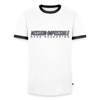 Mission Impossible Dead Reckoning Logo In Black - Men's Ringer Shirt - white/black - Front - AI Model Female 172 light (172cm) & AI Model Male 178 dark (178cm)