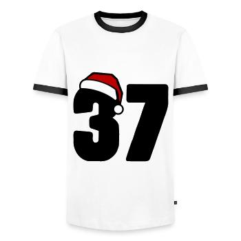 37 Numéro Noël - T-shirt contrasté Homme - blanc/noir - Devant - AI Model Female 172 light (172cm) & AI Model Male 178 dark (178cm)