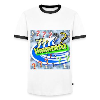Hmmmm (??) - Shop WoW - 2023 - Männer Kontrast-T-Shirt - Weiß/Schwarz - Vorne - AI Model Female 172 light (172cm) & AI Model Male 178 dark (178cm)