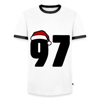 97 Numéro Noël - T-shirt contrasté Homme - blanc/noir - Devant - AI Model Female 172 light (172cm) & AI Model Male 178 dark (178cm)