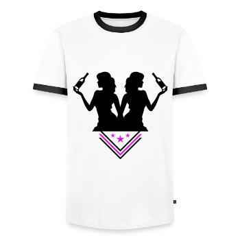 Party Woman Drunk Célébrant La Bouteille - T-shirt contrasté Homme - blanc/noir - Devant - AI Model Female 172 light (172cm) & AI Model Male 178 dark (178cm)