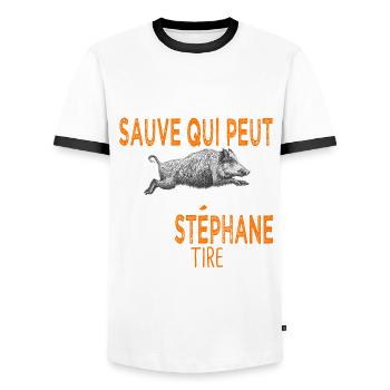 Stéphane c est stephane qui tire Humour Chasseur - T-shirt contrasté Homme - blanc/noir - Devant - AI Model Female 172 light (172cm) & AI Model Male 178 dark (178cm)