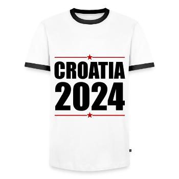 Croatia 2024 - Men's Ringer Shirt - white/black - Front - AI Model Female 172 light (172cm) & AI Model Male 178 dark (178cm)