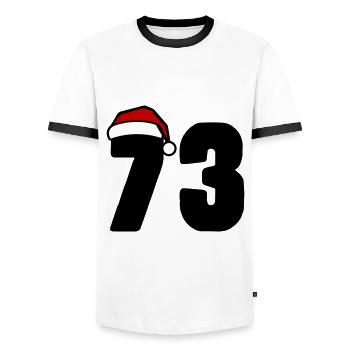 73 Numéro Noël - T-shirt contrasté Homme - blanc/noir - Devant - AI Model Female 172 light (172cm) & AI Model Male 178 dark (178cm)