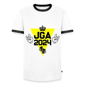Bachelor Party Bachelor Party 2024 Party - Men's Ringer Shirt - white/black - Front - AI Model Female 172 light (172cm) & AI Model Male 178 dark (178cm)