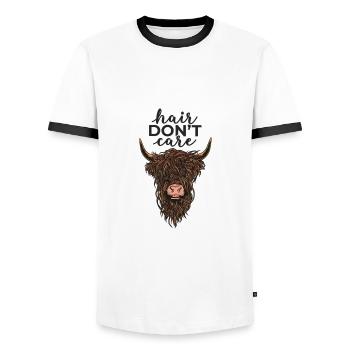 Highlander Hair don’t care - Men's Ringer Shirt - white/black - Front - AI Model Female 172 light (172cm) & AI Model Male 178 dark (178cm)