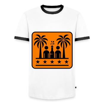 Fête sur la plage à boire - T-shirt contrasté Homme - blanc/noir - Devant - AI Model Female 172 light (172cm) & AI Model Male 178 dark (178cm)