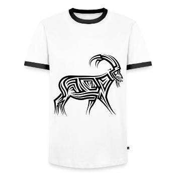 Bergziege Tribal Tattoo - Männer Kontrast-T-Shirt - Weiß/Schwarz - Vorne - AI Model Female 172 light (172cm) & AI Model Male 178 dark (178cm)
