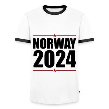 Norwegen 2024 - Männer Kontrast-T-Shirt - Weiß/Schwarz - Vorne - AI Model Female 172 light (172cm) & AI Model Male 178 dark (178cm)