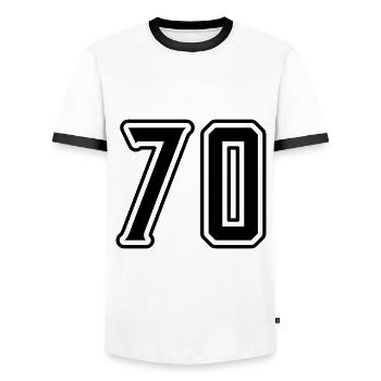 70 number symbol - Men's Ringer Shirt - white/black - Front - AI Model Female 172 light (172cm) & AI Model Male 178 dark (178cm)