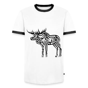 Moose Tribal Tattoo - Men's Ringer Shirt - white/black - Front - AI Model Female 172 light (172cm) & AI Model Male 178 dark (178cm)