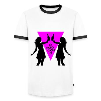 Party Girl Silhouette Celebrating Drinking - Men's Ringer Shirt - white/black - Front - AI Model Female 172 light (172cm) & AI Model Male 178 dark (178cm)