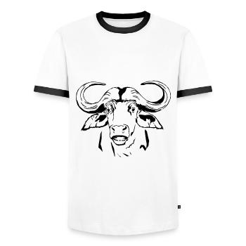 Kaffernbüffel Wasserbüffel Büffel Big Five - Männer Kontrast-T-Shirt - Weiß/Schwarz - Vorne - AI Model Female 172 light (172cm) & AI Model Male 178 dark (178cm)