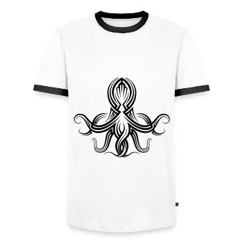 Tatouage tribal Octopus - T-shirt contrasté Homme - blanc/noir - Devant - AI Model Female 172 light (172cm) & AI Model Male 178 dark (178cm)