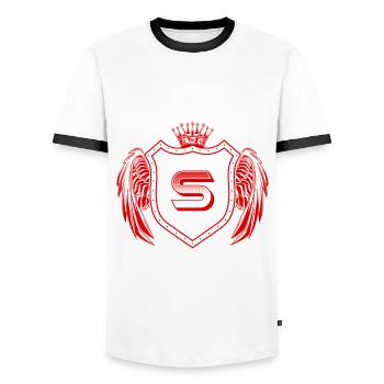 Lettre S Armoiries - T-shirt contrasté Homme - blanc/noir - Devant - AI Model Female 172 light (172cm) & AI Model Male 178 dark (178cm)